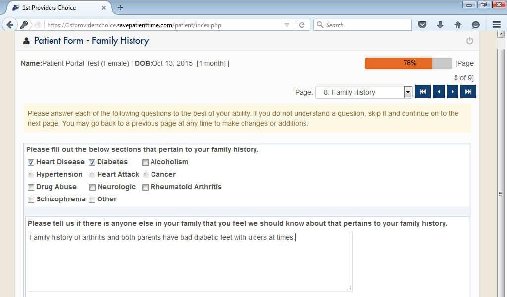Past Medical History/Family History Input Screen