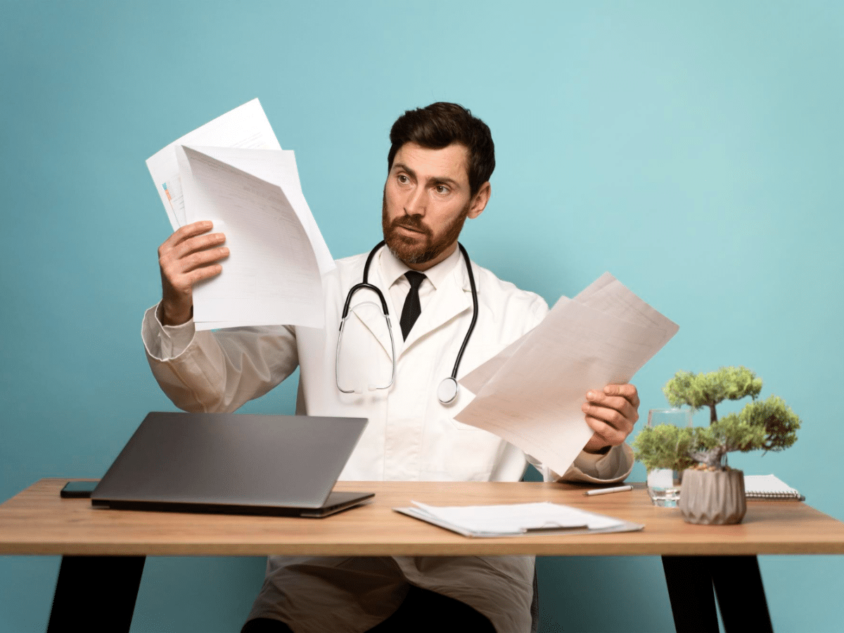 Without AI medical scribe technology, the doctor must do more paperwork than care for patients.